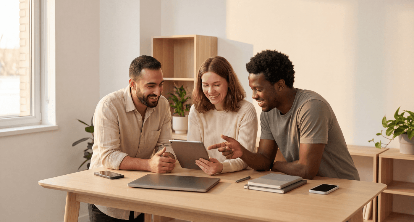 Person hält Tablet mit Zalaris-Checkliste '9 HR-Strategien für 2030' – strategische Shifts wie AI-Agents, Human-AI-Kollaboration und Verhaltenskompetenzen für CHROs